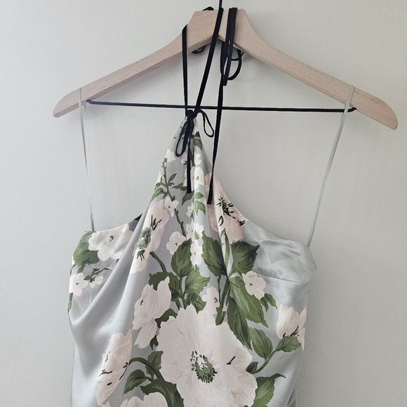 Reformation Green Floral Poppie Silk Dress In Tarragon - Picture 6 of 11